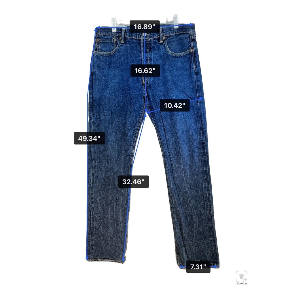 Levis 501 Jeans Mens 34x32 Blue Medium Wash Denim Button Fly Regular Fit - Picture 14 of 16